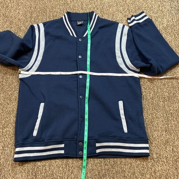 Men’s RING OF FIRE 💯 Polyester Navy Blue Varsity Jacket Sweater Size XL - Picture 2 of 6